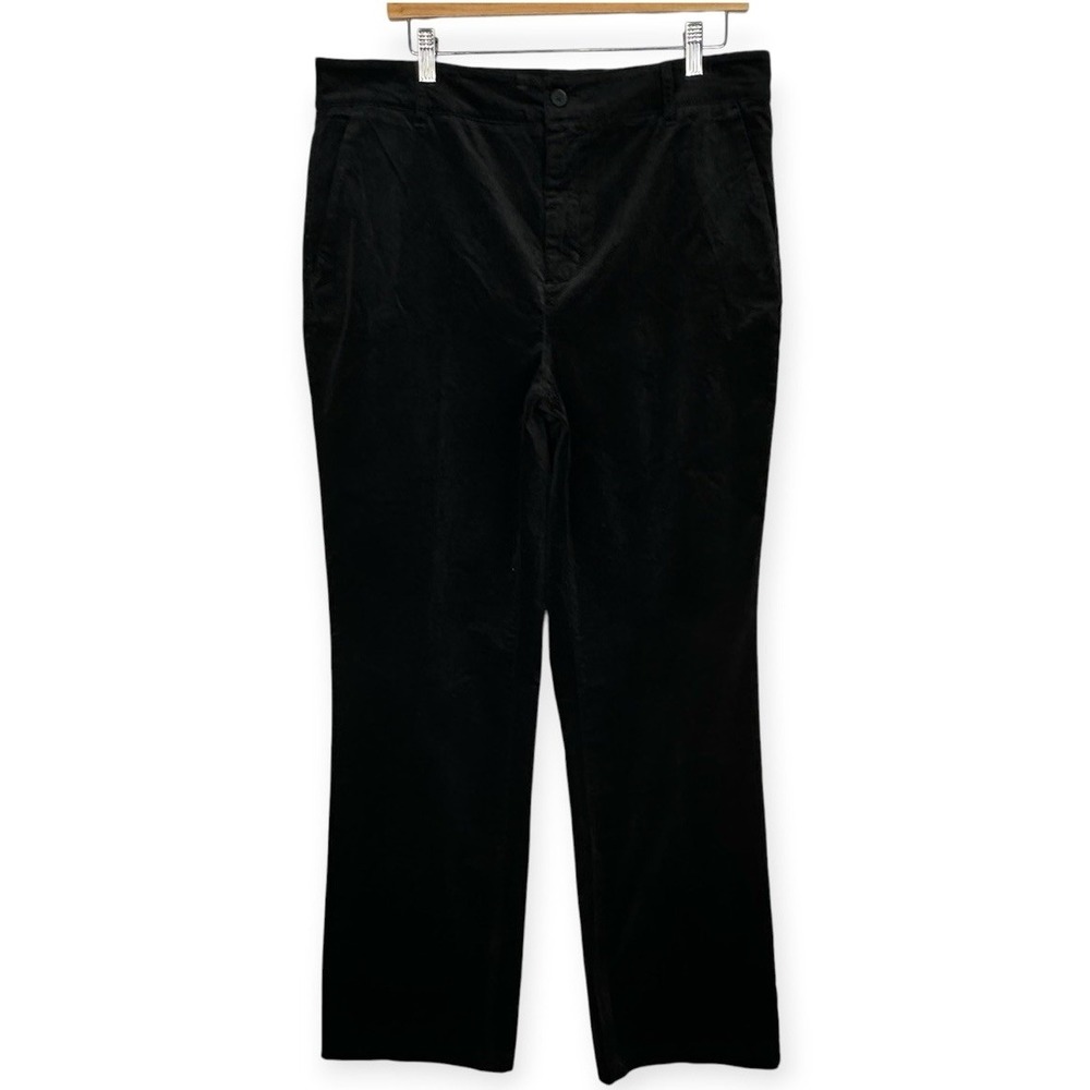 NYDJ Black Velvet Pants Womens 14 Straight Leg Stretch High Rise NWOT Minimalist